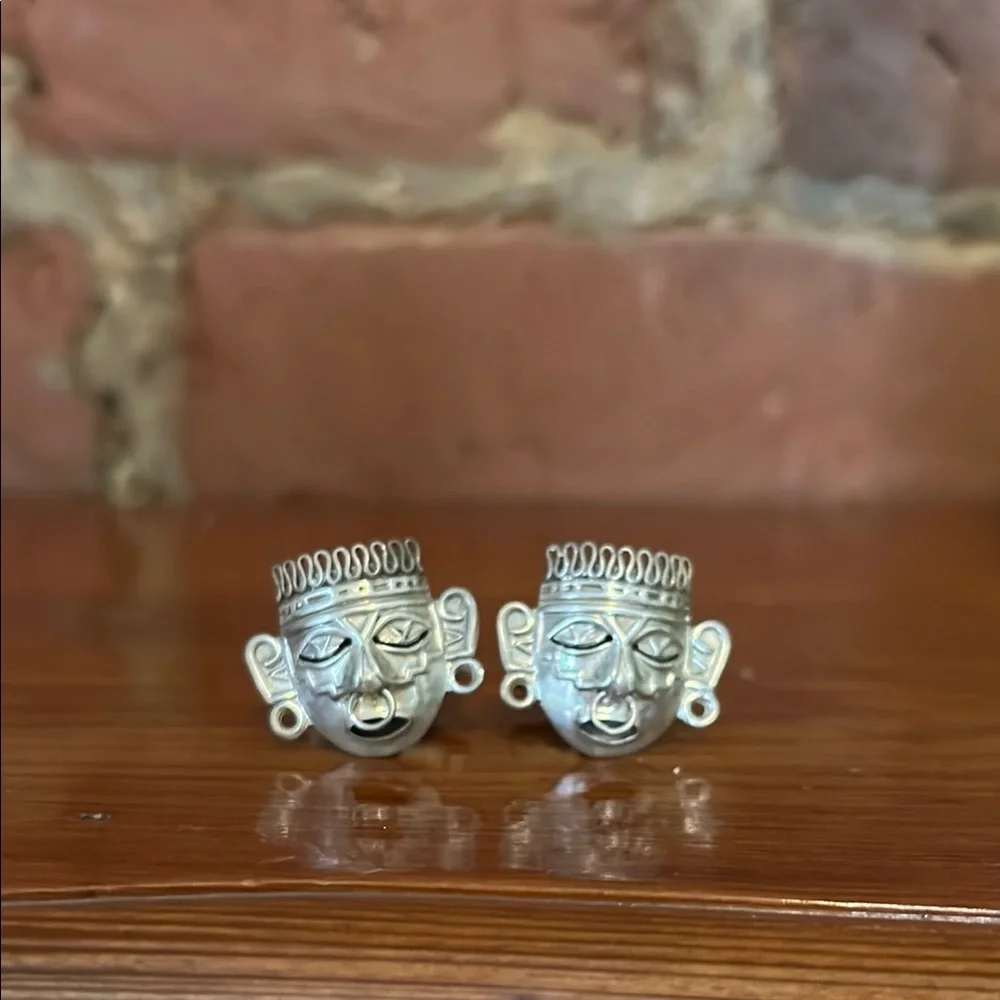 Vintage Silver Mexican Aztec Mayan Warrior Cufflinks
